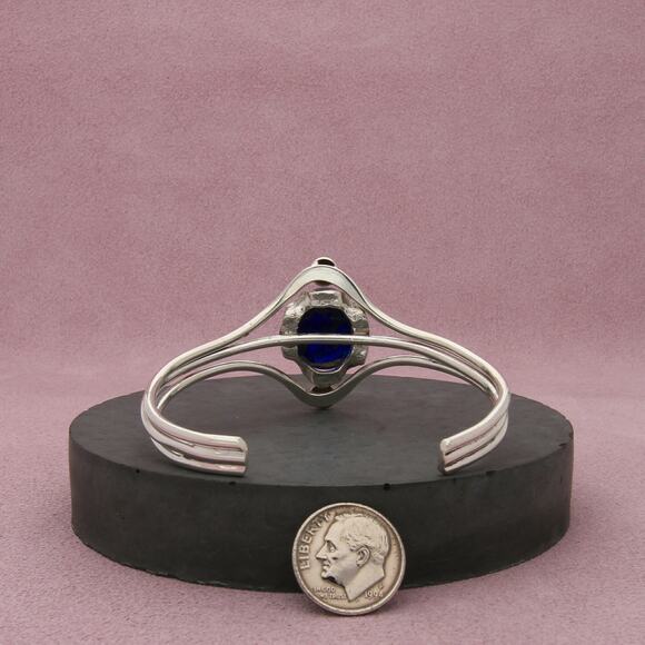 sterling silver vintage blue dichroic glass cuff bracelet size 6.75in - Picture 2 of 3